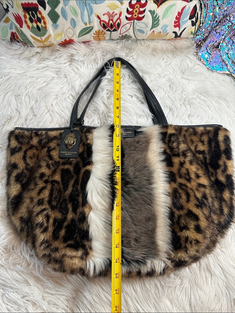 Kurt Geiger • Leopard Print Faux Fur and Leather Poppy Tote Caryall - Picture 16 of 16
